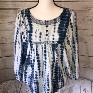 True Craft blue & white tie dye boho blouse